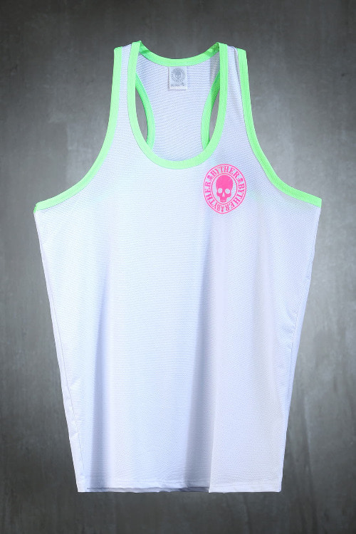 ByTheRByTheR Pink Skull Logo Neon Line Mesh Camis