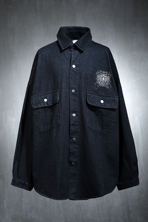 Mukha 로고 블리치 루즈핏 흑청 셔츠