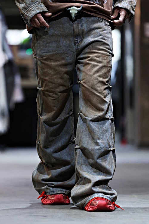 Dirty washing side tuck point bootcut pants