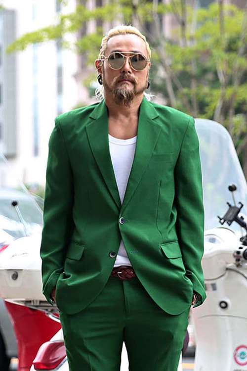 Classic Notched Lapel Collar 2 Buttons Green Jacket