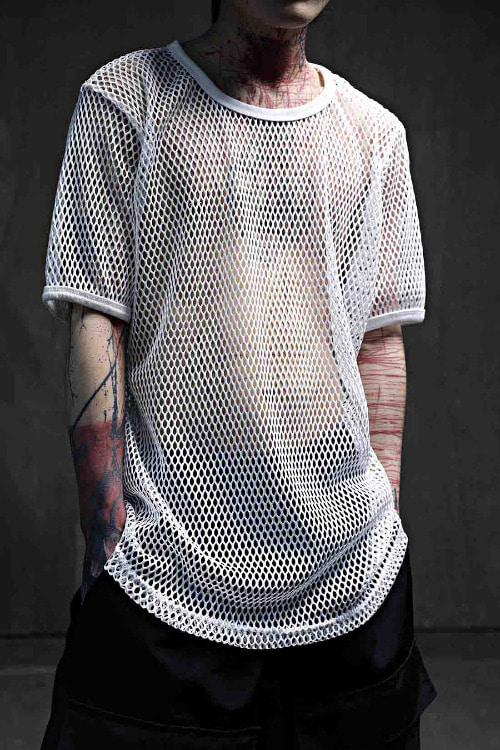 Loose fit see-through mesh short sleeve t-shirt