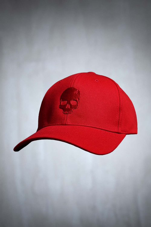 ByTheRByTheR Skull Embroidery Hard Ball Cap All Red