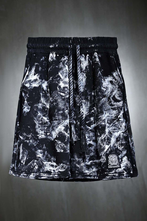 Mukha Logo Patch Rough Painting Loose Fit Rope Shorts Black