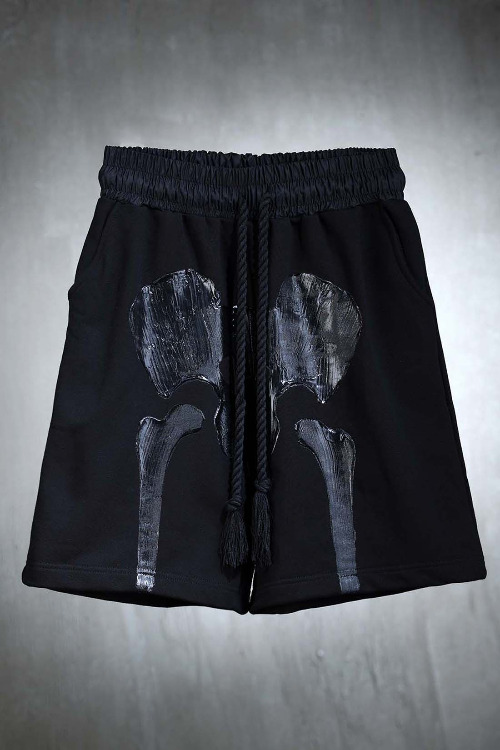 ByTheRByTheR Bone Painting Rope Shorts All Black
