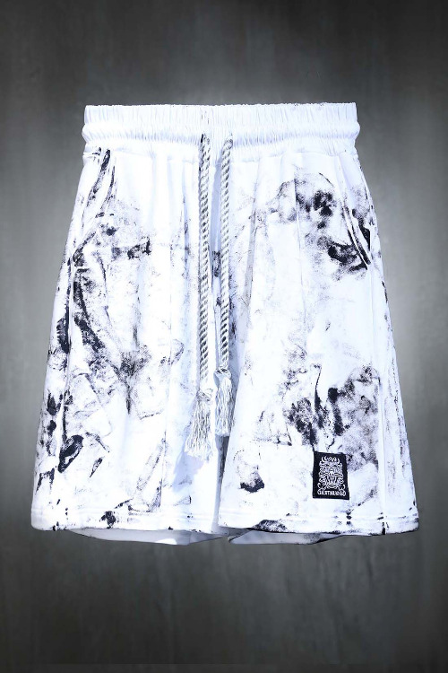 ByTheRMukha Logo Patch Rough Painting Loose Fit Rope Shorts White