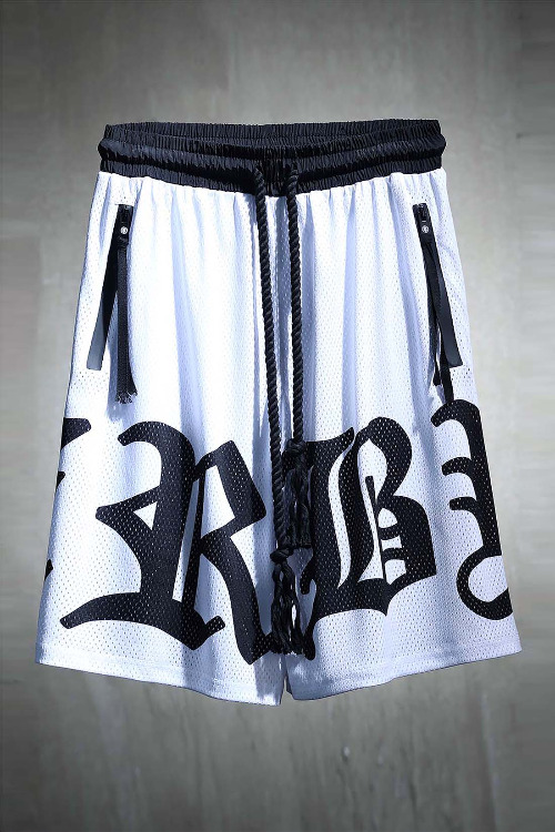 ByTheRByTheR Big Lettering Mesh Shorts White