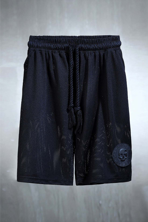 ByTheR Skull Louver Patch Mesh Rope Shorts Black