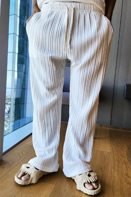 Line pleated long pants