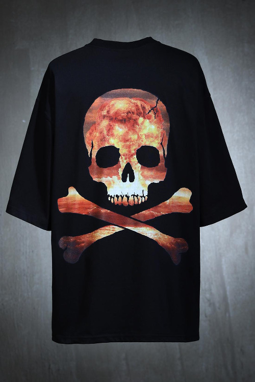ByTheRByTheR Nuclear Skull Loose Fit Short Sleeve T-Shirt Black