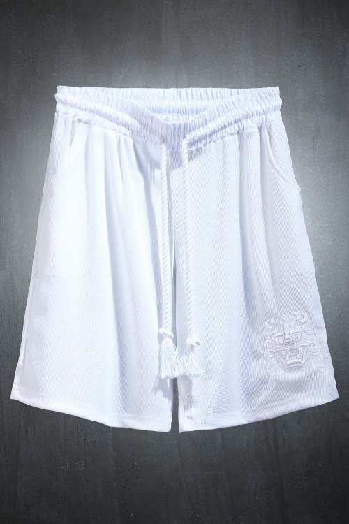 Mukha embroidered loose fit waffle shorts white