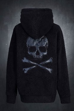ByTheRByTheR Leather Skull Loose Fleece Hoodie