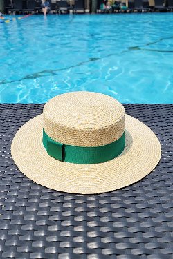 ByTheRByTheR Vivid Band Square Short Straw Fedora Green