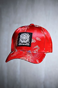 ByTheRMukha Embroidery Patch Oriental Fabric Ball Cap Red