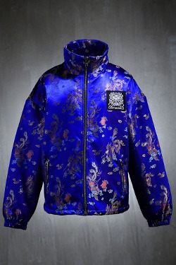 ByTheRMukha Oriental Phoenix Dragon Embroidery Silk Padded Jacket Blue