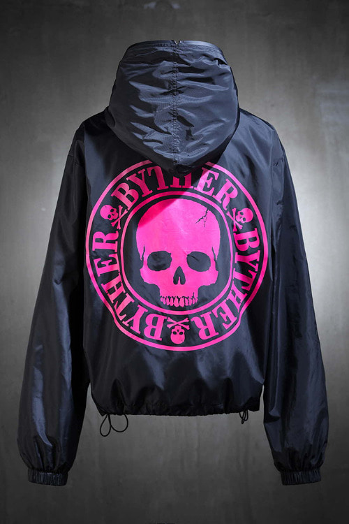 ByTheRByTheR Pink Skull Logo Hooded Windbreaker