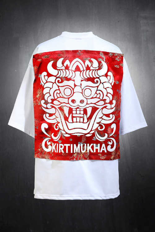 ByTheRMukha Red Oriental Fabric Patch Short Sleeve Tee White