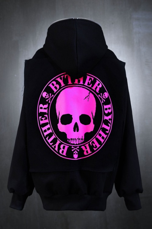 ByTheRByTheR Pink Canvas Patch Hooded Zip-up