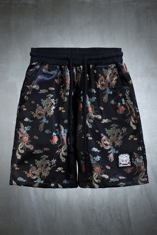 ByTheRMukha Black Oriental Fabric Shorts