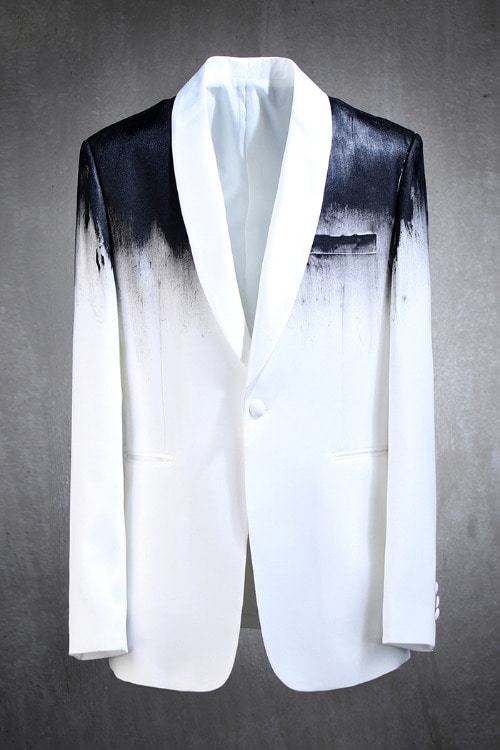 ByTheRByTheR Custom Gradient Painting Tuxedo Suit Blazer White