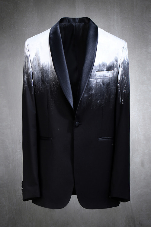 ByTheRByTheR Custom Gradient Painting Tuxedo Suit Blazer Black