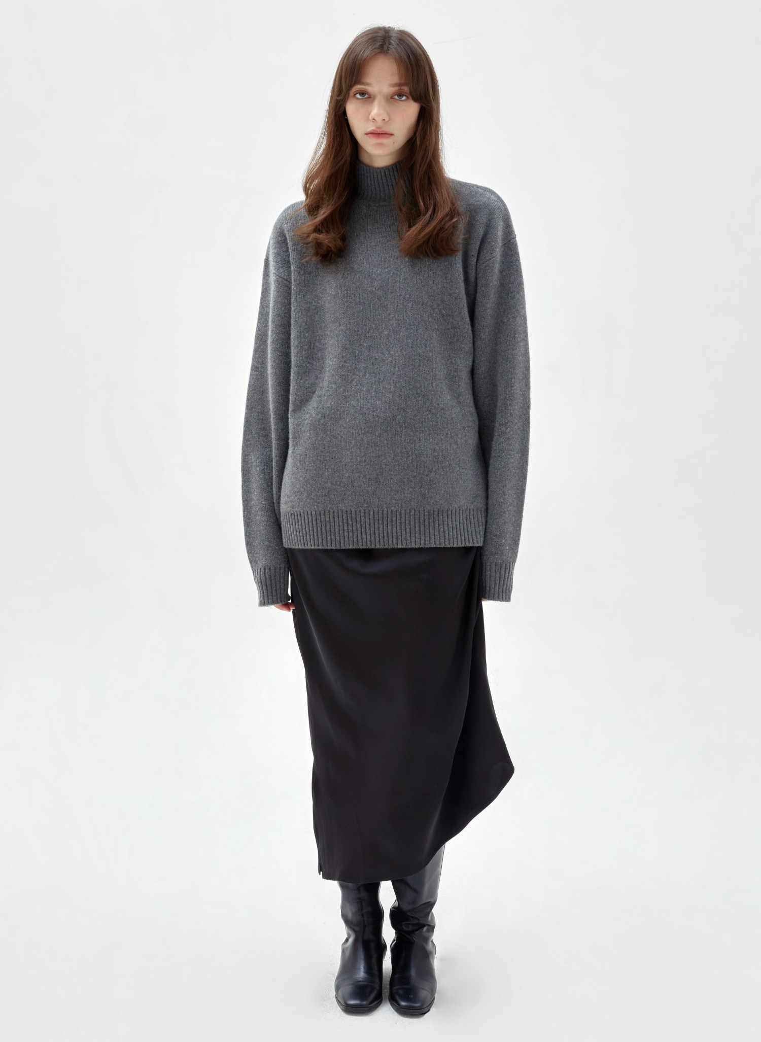 Oversized half-neck cashmere knit grey