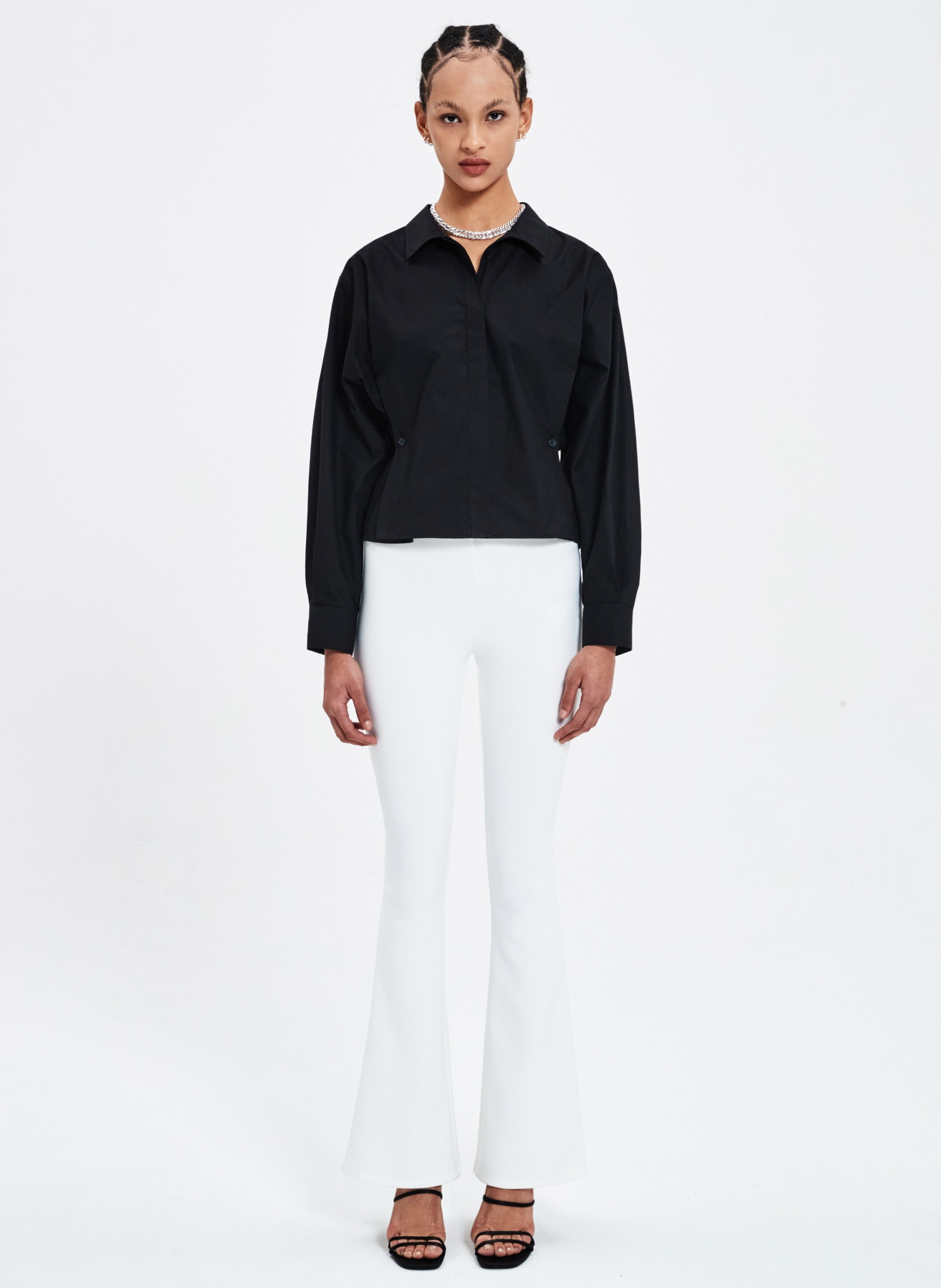 Side Button Cropped Shirt Black