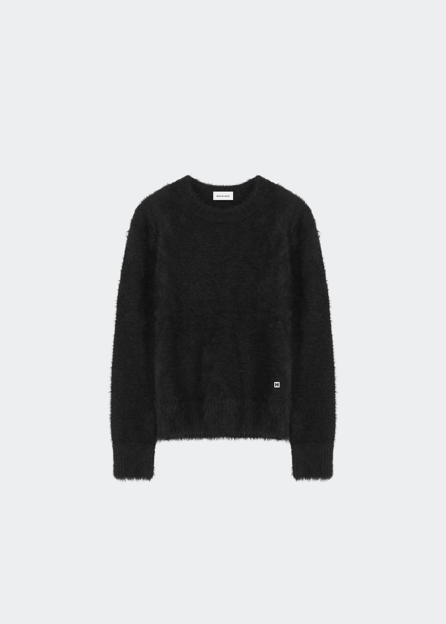 FLUFFY PULL OVER ROUND KNIT  BLACK