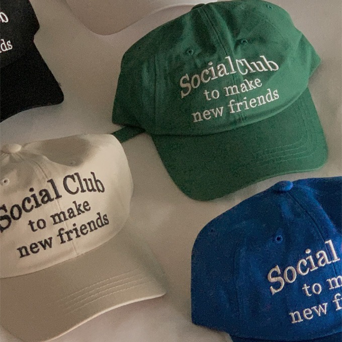 클러비 소셜클럽 레터링 볼캡 모자 (그린/블루/블랙/베이지/화이트/핑크)