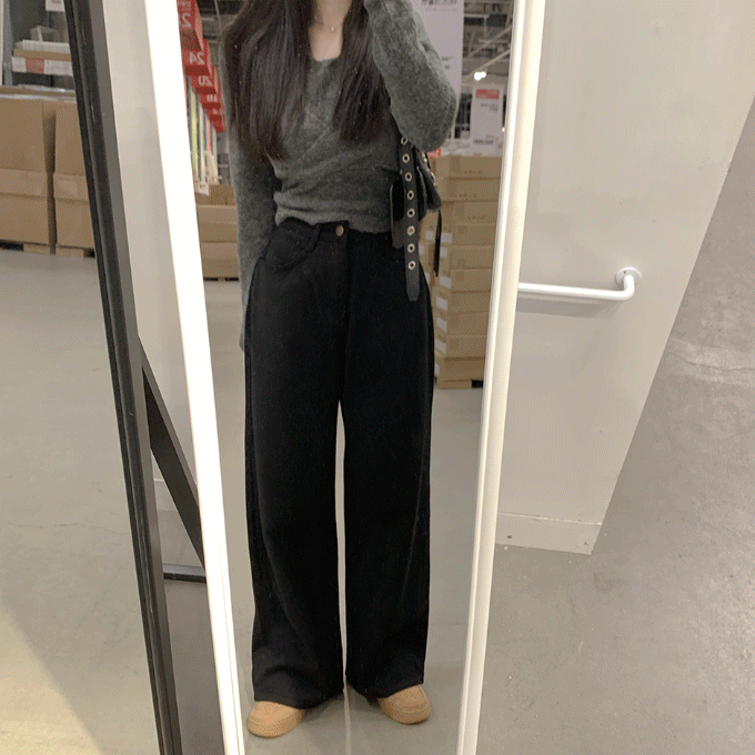 Same-day delivery] [Self-made / Over 1,000 sheets] 155 cm Milen  Fleece-Lined Wide Long Pants - 2 colors [Additional length] - Henique