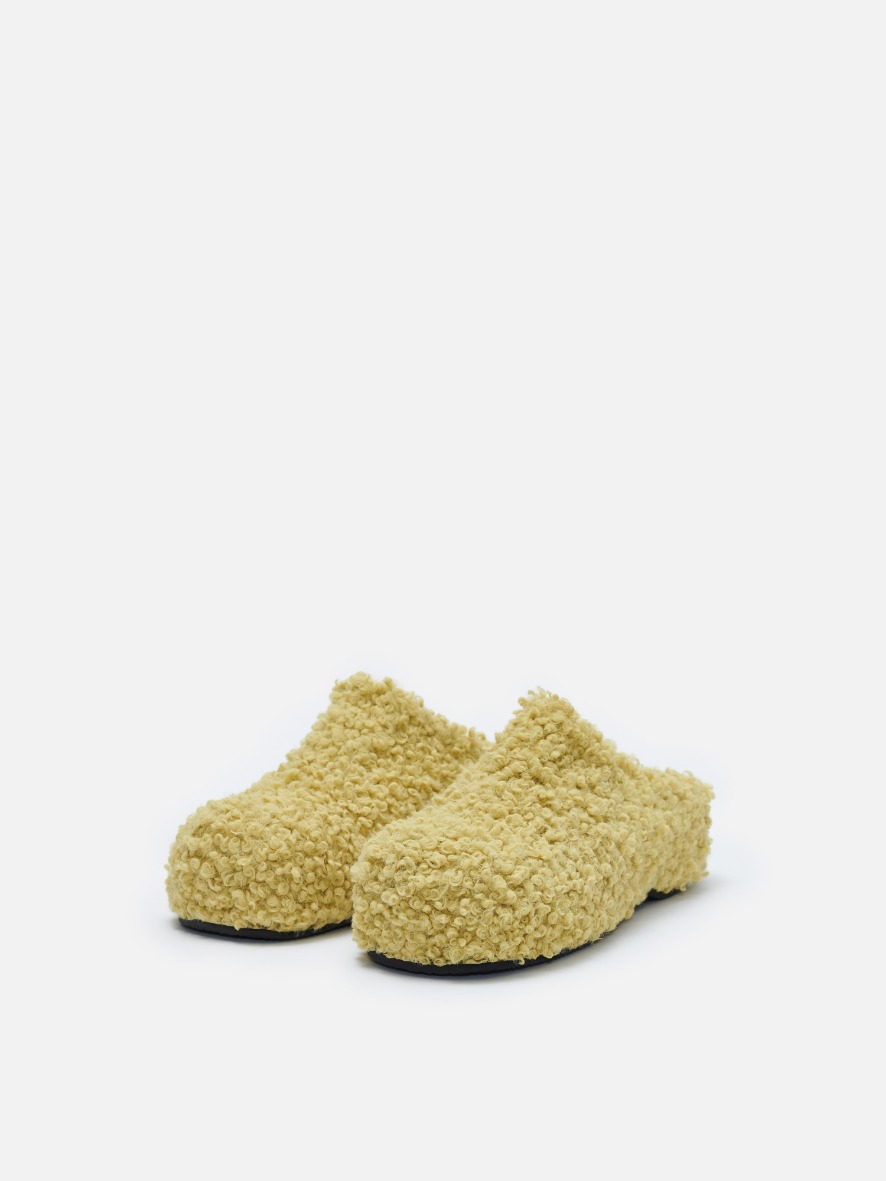 Round platform clogs Fluffy mustard,로서울