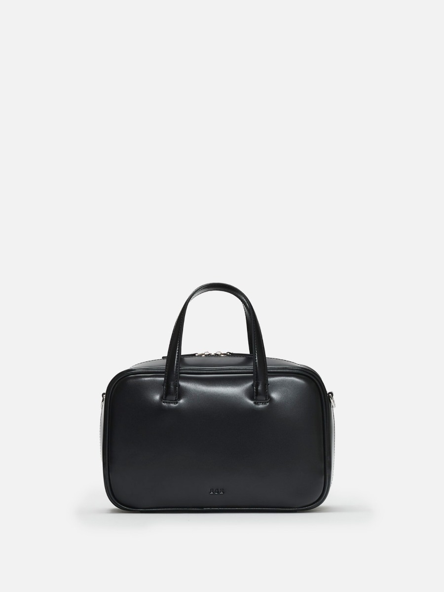 Tin square medium tote bag Glossy black,로서울