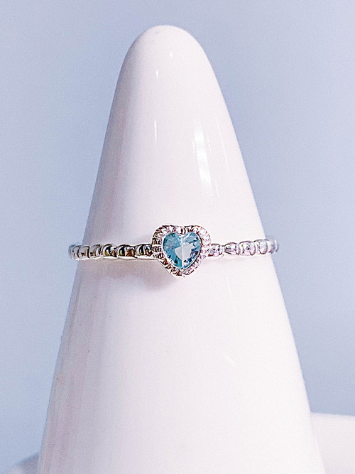 [Silver 925] Aquamarine Heart Ring