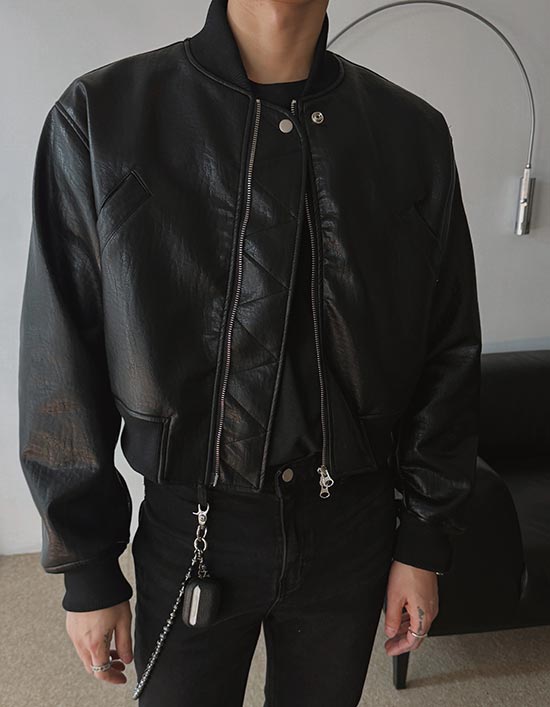 Asclo South Crop Leather Jumper (2 colors) - 애즈클로