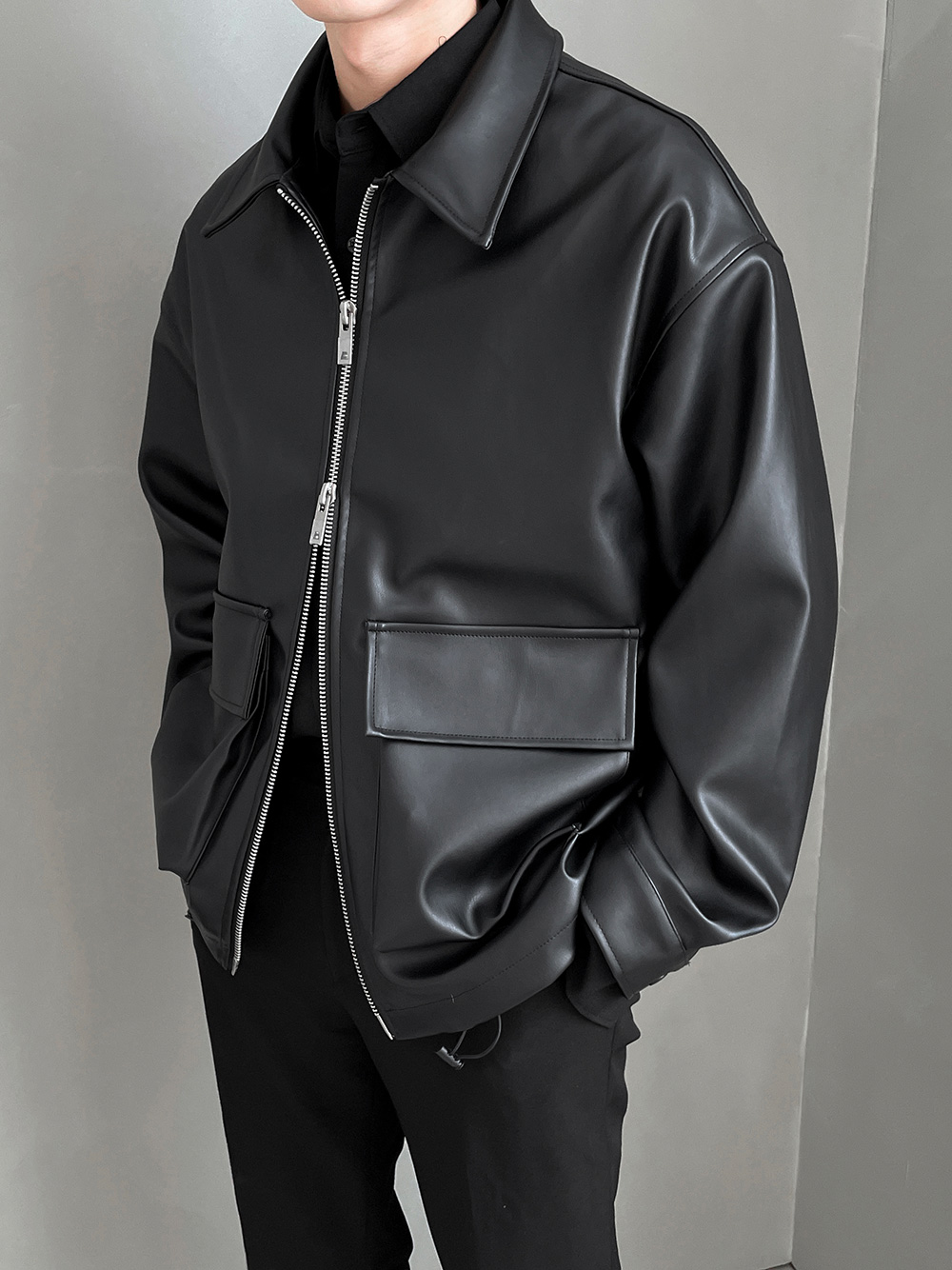 Asclo Two Way Zipper Leather Jumper