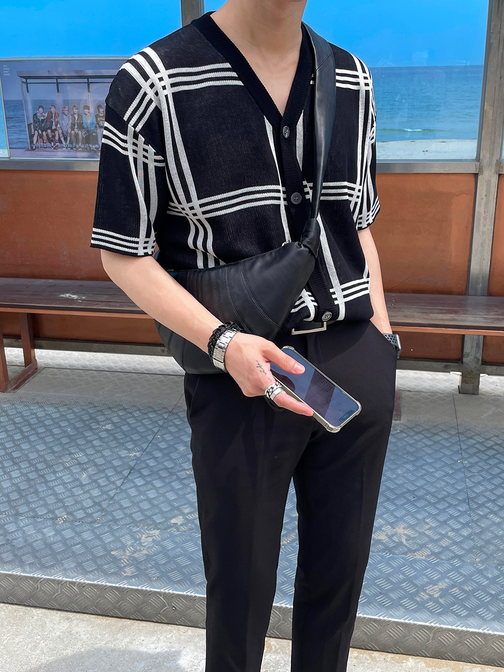 asclo big check cardigan