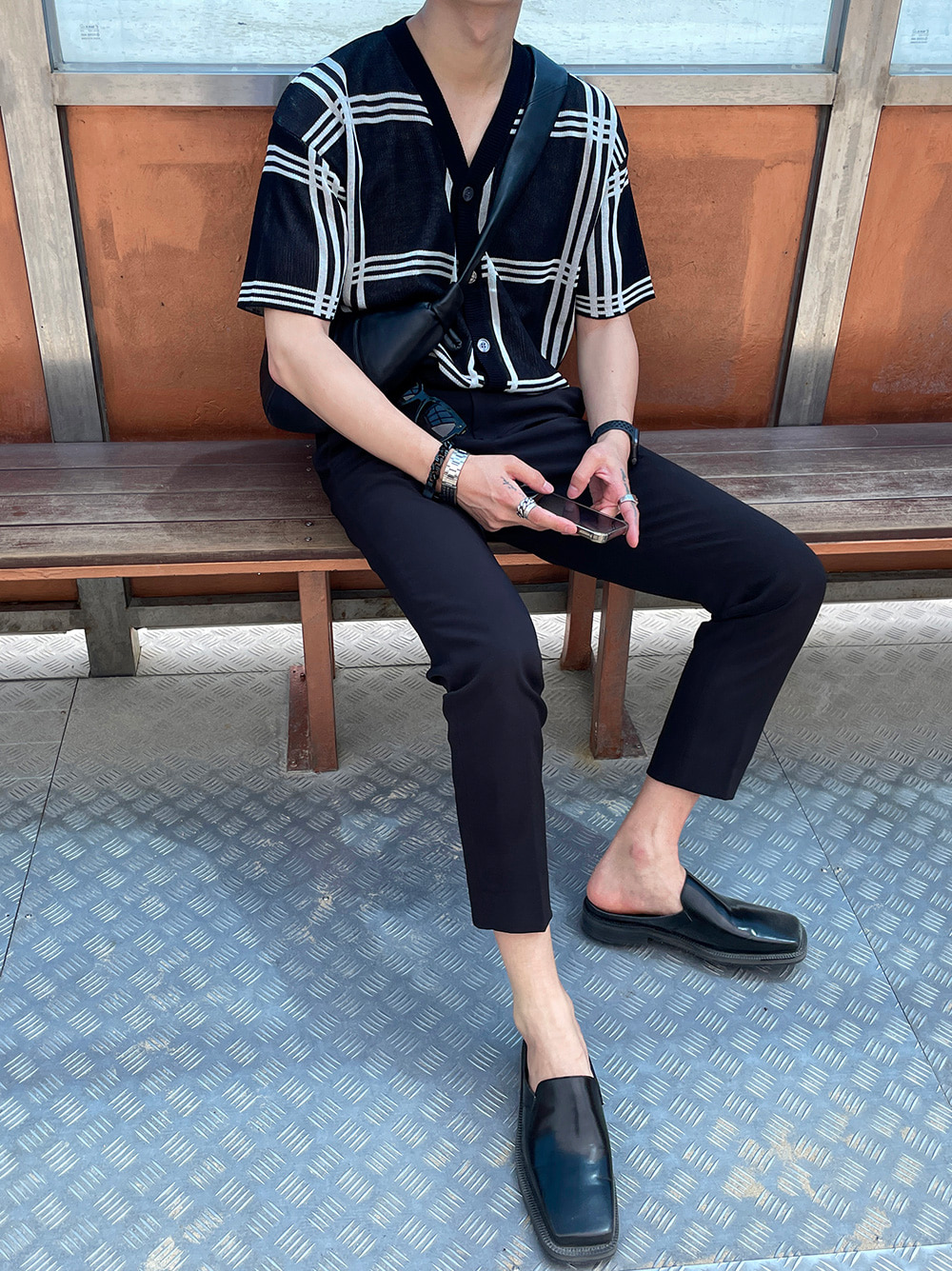 asclo big check cardigan