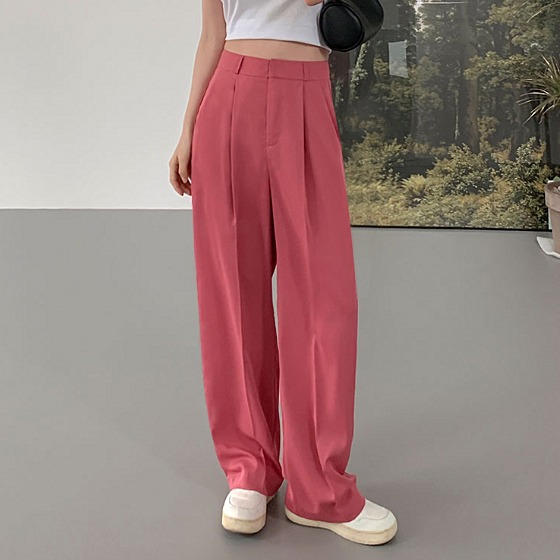 1万枚突破✨シワになりにくいサラッとフィット]ピンタックストレート