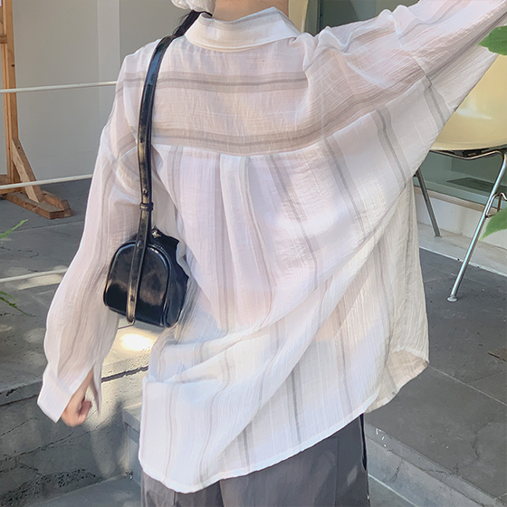 ヘアシュシュ?セット商品] シアーストライプシャツ (シースルーシャツ 