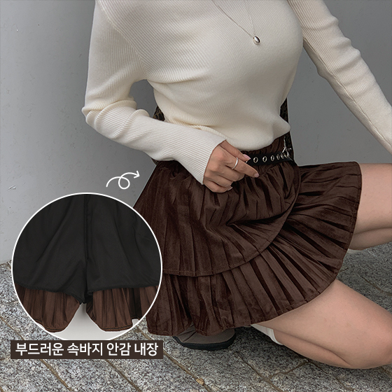 🤎ベルベットプリーツスカート] ベルベット ティアード プリーツ ミニ