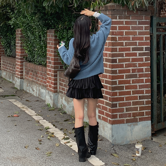 🤎ベルベットプリーツスカート] ベルベット ティアード プリーツ ミニ