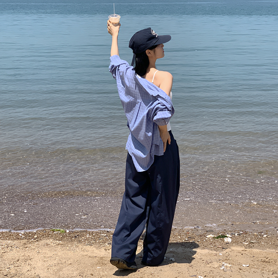 夏パンツ💙ワイドトレーニング]ポケットドレープバンディング