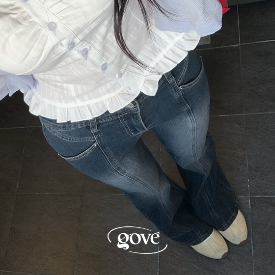 gove]ローライズシワブーツカットデニムパンツ (ブーツカットデニム