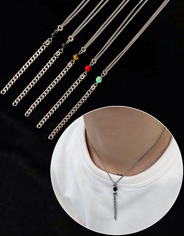 No.8353 chain &amp; gemstone short necklace