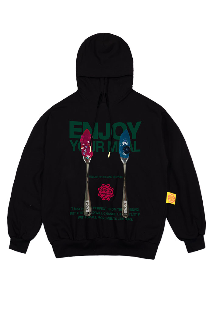 [ENJOY YOUR MEAL] CAMPAIGN HOODIE SPOON_BLACK