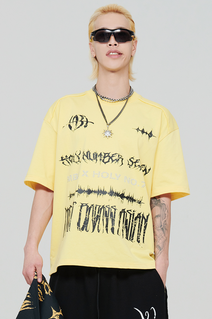 HOLYNUMBER7 X MBA VINTAGE GRAPHIC HALF SLEEVE T-SHIRT_YELLOW
