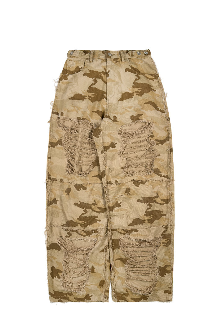 [CocaNButter] Camouflage Vintage Destroyed Wide Pants_Brown_4월 25일 출고 예정