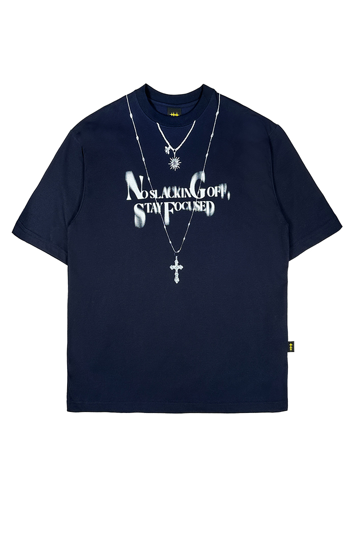 (L사이즈 5월 24일 예약배송)[CocaNButter] Oversized Hip Hop Dance Studio Necklace Graphics T-Shirt_Navy