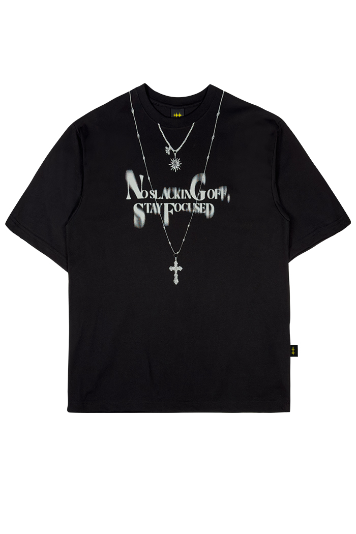 [CocaNButter] Oversized Hip Hop Dance Studio Necklace Graphics T-Shirt_Black