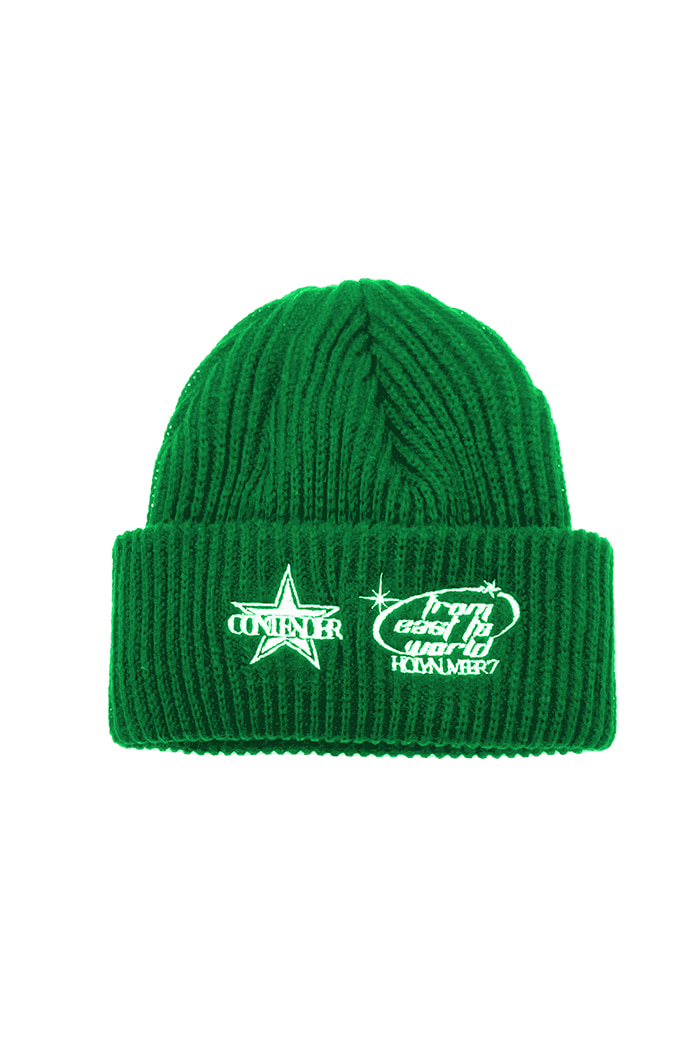 HOLYNUMBER7 X DKZ  EMBROIDERY BEANIE _ GREEN