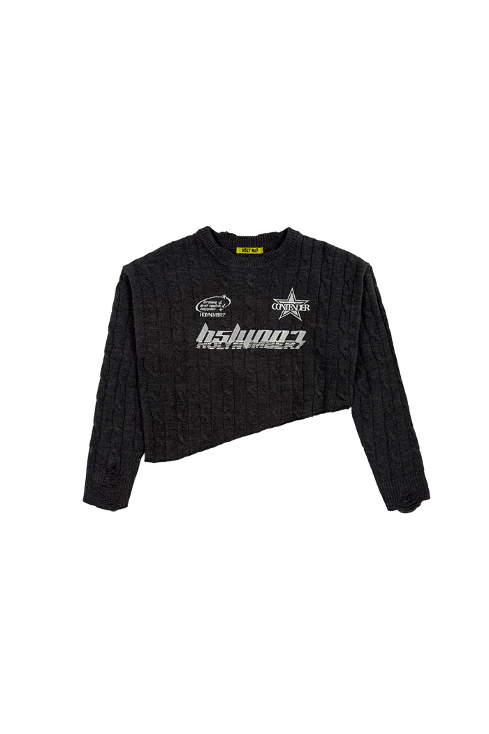 UNBALANCE CROP EMBROIDERY KNIT _ CHARCOAL
